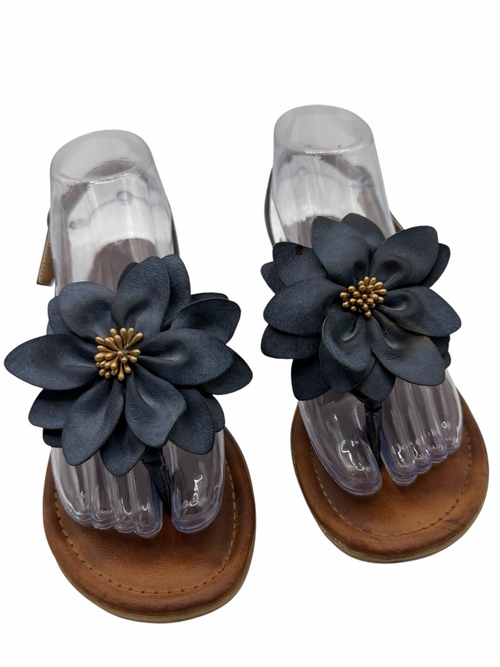Women’s Floral Thong Sandals with Dark Blue Flower - Size 7.5
